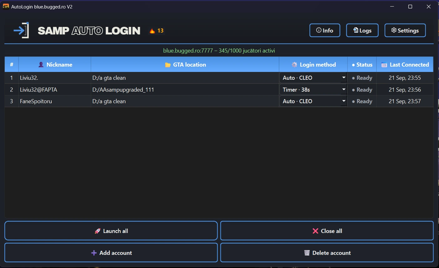 SampAutoLogin application interface