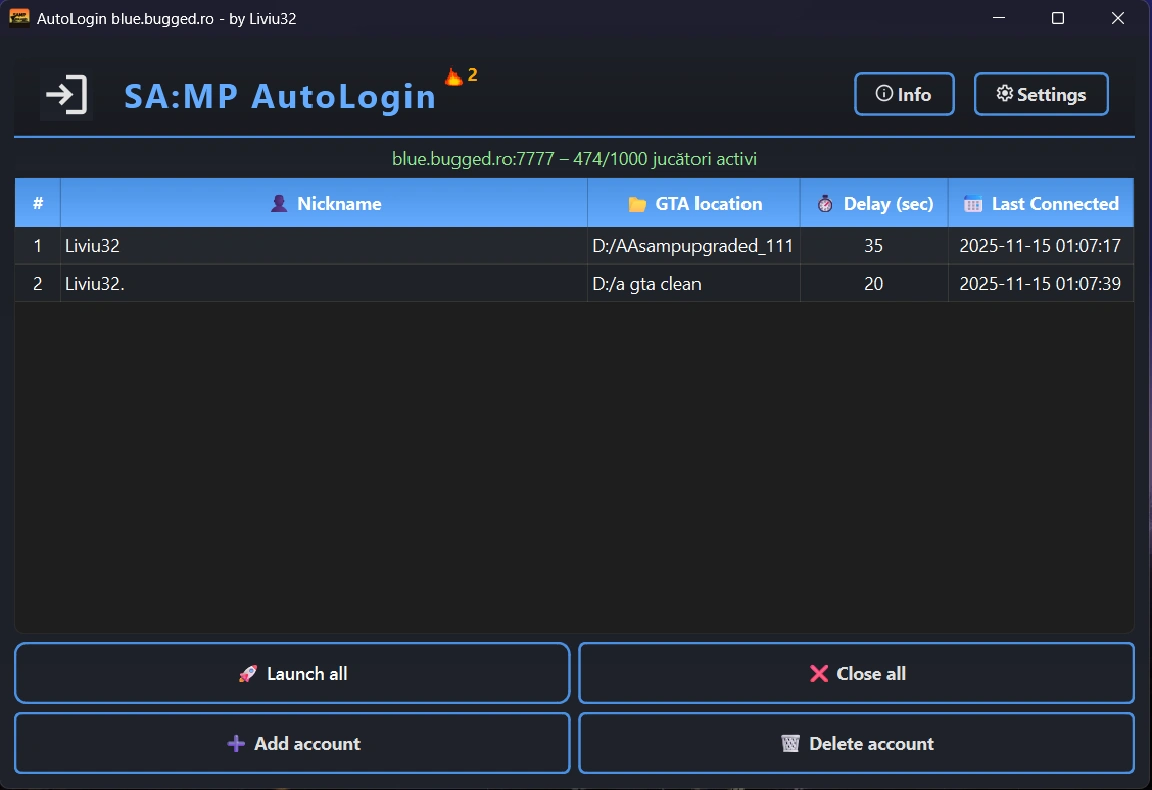 Captură ecran SampAutoLogin